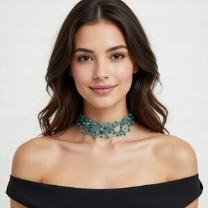 Gorgeous Handmade Seed Bead Sequin Crochet Necklace Sparkly Green  16"-19" VG